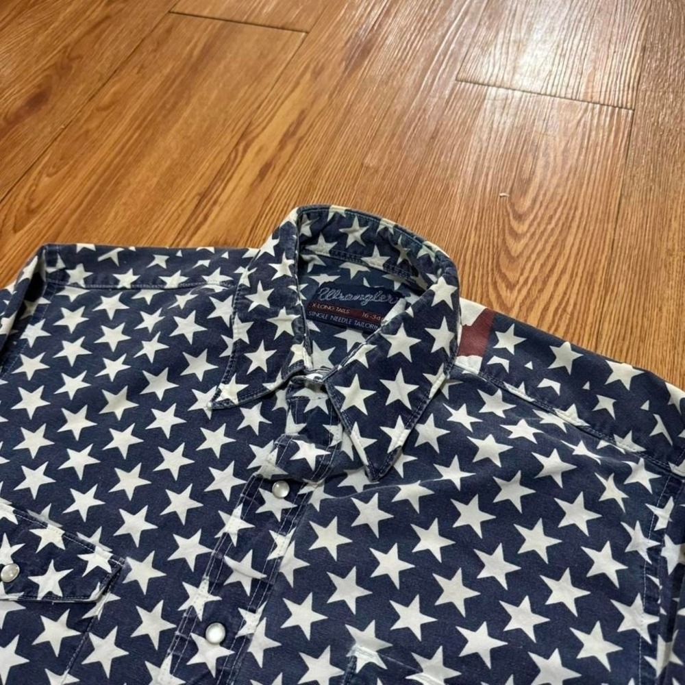 Wrangler Brushpopper Men's Shirt Button Up American Flag Greatest Show Rodeo Med - Picture 4 of 7